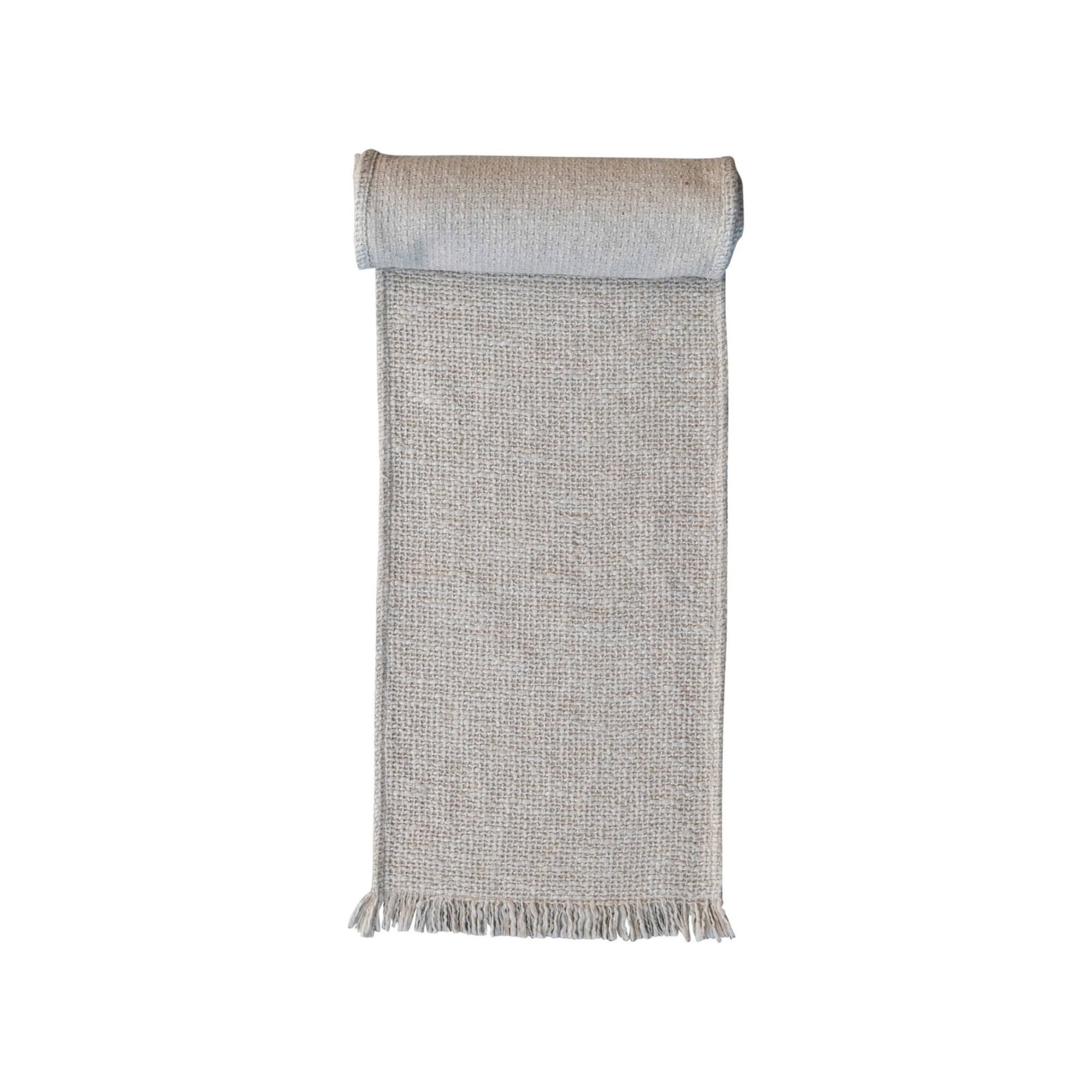 Hello Honey® 108" Natural Woven Cotton Table Runner with Metallic Gold Thread & Fringe